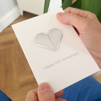 Personalised 10th Tin Anniversary Origami Heart Card, 4 of 5
