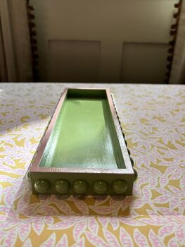 Green Decorative Bobbin Style Tray With Pink Boarder, 3 of 4