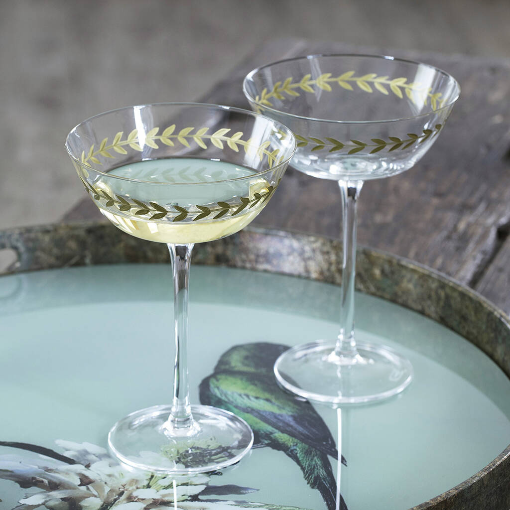 set of four gold leaf champagne saucers by primrose & plum