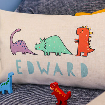 Personalised Dinosaur Cushion For Kids Room Gift, 2 of 3