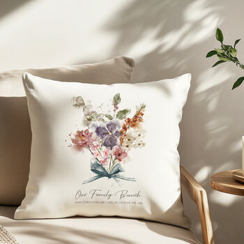 Family Watercolour Birth Month Flower Cushion, 3 of 10