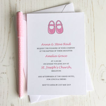 Baby Shoes Christening Invitation, 3 of 10
