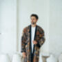 Navy Men's Full Length Batik Kimono Robe, thumbnail 3 of 6
