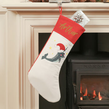 Personalised Festive Narwhal Christmas Stocking, 3 of 7