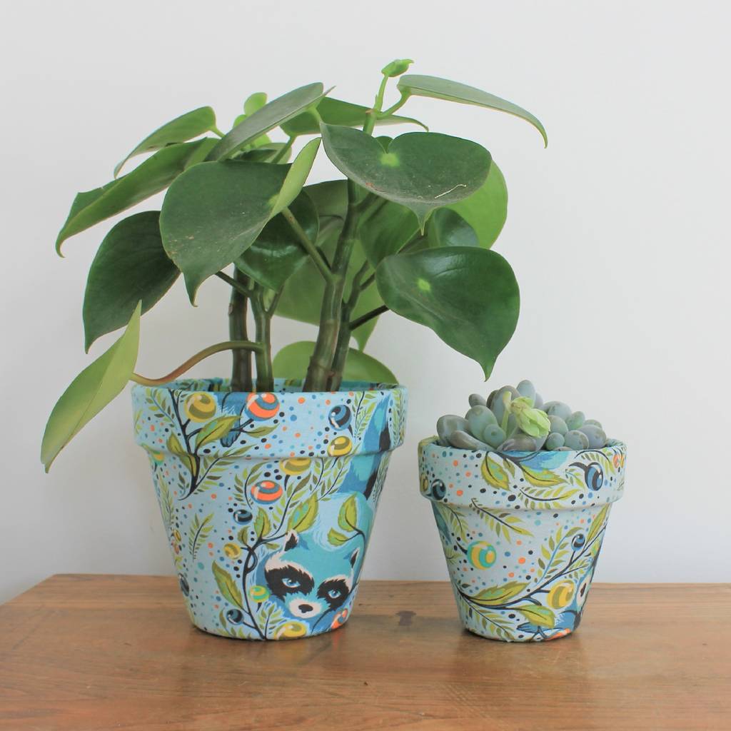 Image of Raccoon Pattern Fabric Covered House Plant Pot