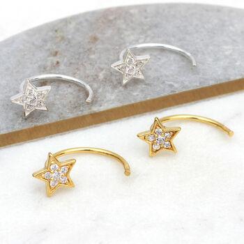 Gold Or Silver Christmas Star Pull Through Earrings, 2 of 6