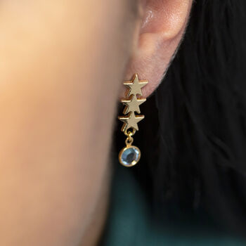 Triple Star Birthstone Earrings, 2 of 8
