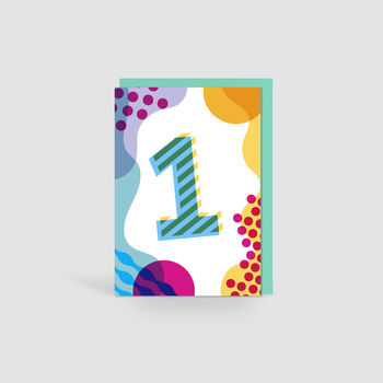 Age One Colourful Geometric Pattern Kids Birthday Card, 3 of 3