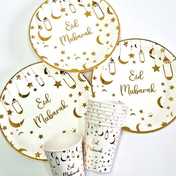 16pc Lantern 'Eid Mubarak' Paper Plates And Cups Set, 3 of 3