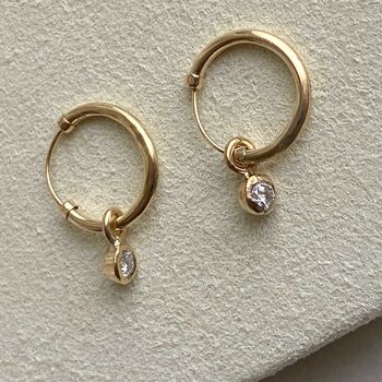 Cushion Cut Diamond Hoops On Solid Gold, 5 of 7