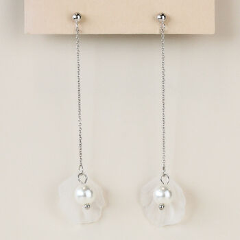 Flower Petal And Pearl Dangle Stud Earrings, 2 of 3