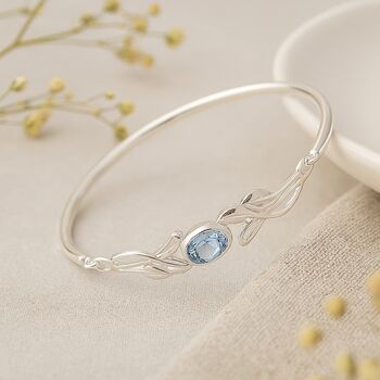 Sterling Silver Celtic Blue Topaz Leaf Bangle Bracelet, 3 of 9