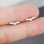 Extra Tiny Bat Stud Earrings In Sterling Silver, thumbnail 6 of 12