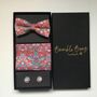 Red Liberty Bow Tie , Pocket Square Cuff Link Gift Set, thumbnail 4 of 12