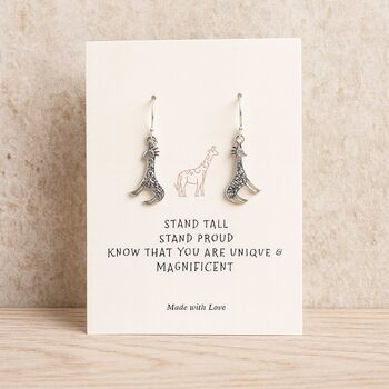 Stand Tall Stand Proud Sterling Silver Giraffe Hook Earrings, 2 of 9