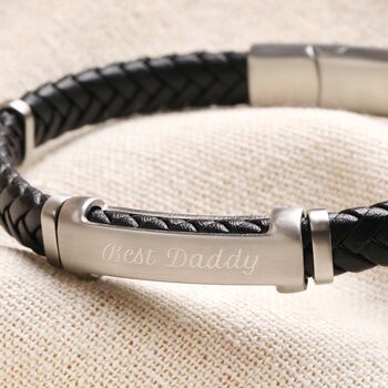 Personalised Stainless Steel Braided Leather Bracelet, 2 of 8