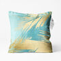 Tropical Pillow Cover With Gold Leaves On The Turquoise, thumbnail 1 of 7