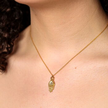 Stainless Steel Hamsa Hand Necklace In Gold Plating, 3 of 5