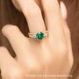 Emerald Round Cut Three Stone Engagement Ring In Sterling Silver And Gold, thumbnail 7 of 12