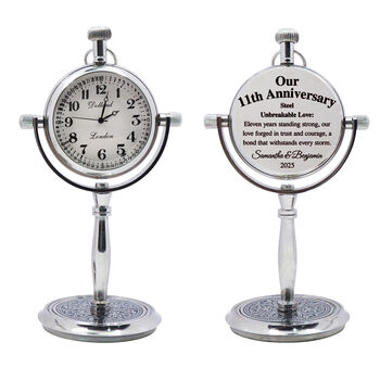 Personalised 11th Anniversary Silver Colour Desk Clock, 3 of 12
