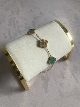 Double Sided 18 K Gold Plated Green Clover Bracelet, 4 of 5