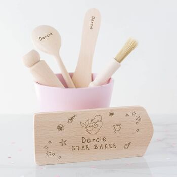 Personalised Mermaid Kids Wooden Baking Set, 2 of 6