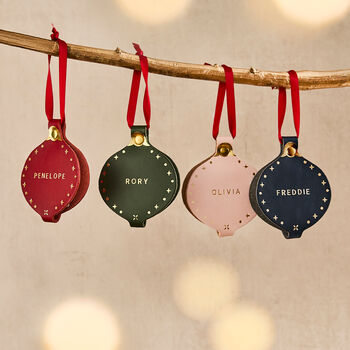 Personalised Baby's First Christmas Leather Photo Bauble, 2 of 2