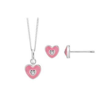 Sterling Silver Pink Enamel Cz Heart Jewellery Set, 2 of 6
