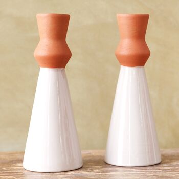 White And Terracotta Candlestick Holder, 5 of 11