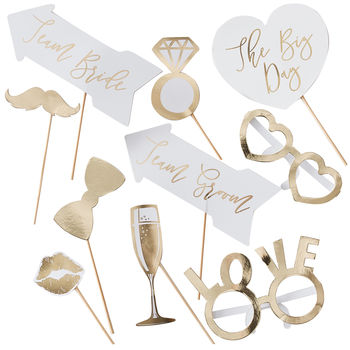 Gold Foiled And White Wedding Photo Booth Props, 2 of 3