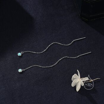 Aqua Green Opal Dot Long Threader Earrings, 7 of 12