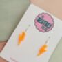 Small Neon Orange Glitter Lightning Bolt Earrings / Bright Orange Jewellery Bold Neon Sparkle / Electric Retro Flash Dangles, thumbnail 5 of 5