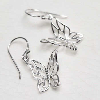 Sterling Silver Butterfly Drop Earrings, 7 of 9