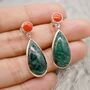 Green Emerald, Coral Sterling Silver Earrings, thumbnail 1 of 9