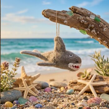 Handmade Felt Megaladon Shark Hanging Decoration, 2 of 3