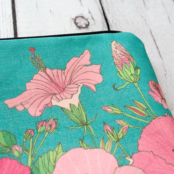 Tropical Hibiscus Lined Cotton Cosmetics Bag, 2 of 7