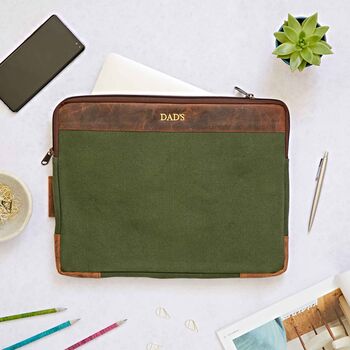 Personalised Leather And Canvas 17 Inch Laptop Case, 3 of 7