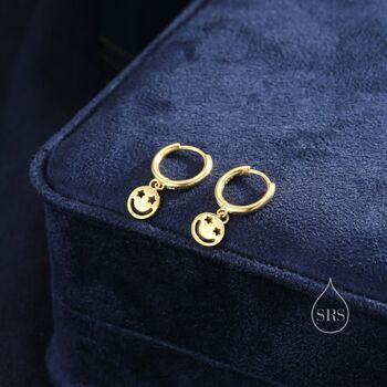 Starry Eyed Face Huggie Hoop Earrings Sterling Silver, 4 of 10