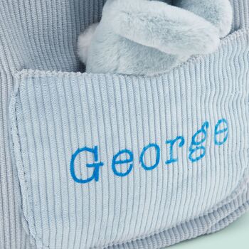 Personalised Blue Cord Mini Backpack And Bunny Toy, 2 of 5