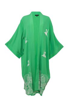 Origami And Hokusai Wave Embroidered Island Green Long Kimono, 12 of 12