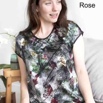Silk Satin And Soft Jersey Floral Womens Top T Shirt, 7 of 8