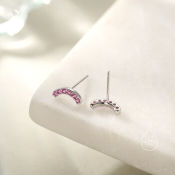 Sterling Silver Pink Cz Curved Bar Tiny Stud Earrings, 2 of 12