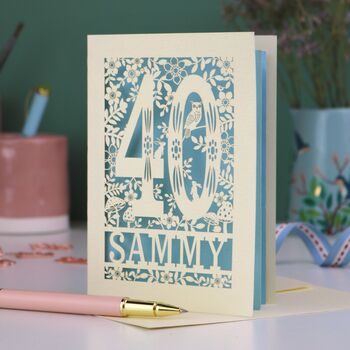 Personalised 40th Birthday Card Papercut Woodland Design, 2 of 6