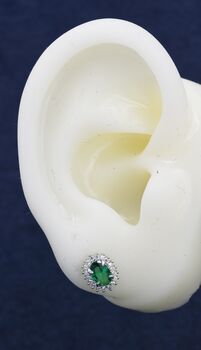 Emerald Green Oval Cz Stud Earrings In Sterling Silver, 10 of 11