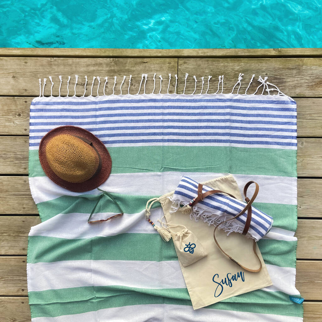 Personalised Beach Towel And Leather Strap, 1 of 12