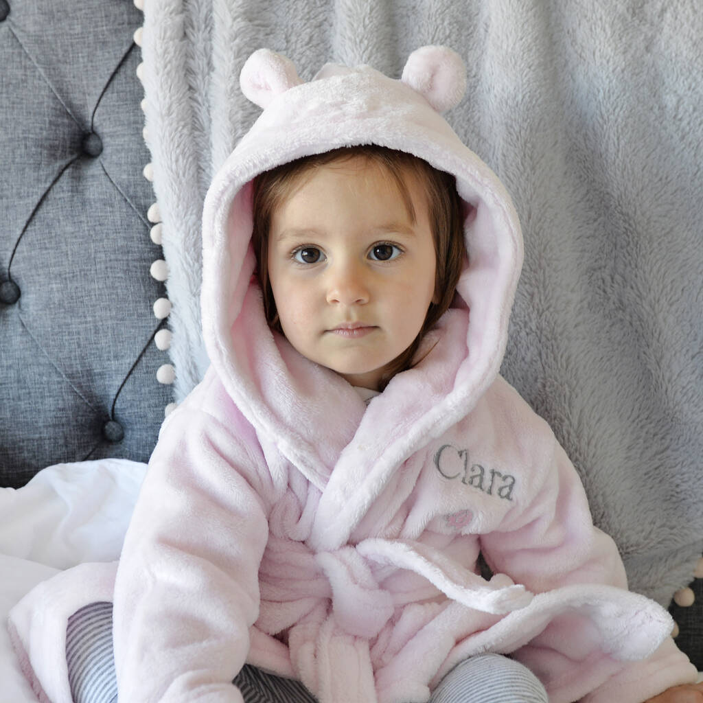 Personalised Pink Baby Dressing Gown With Ears By elimonks