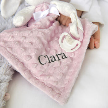 Personalised Pink Bobble Bunny Baby Comforter, 5 of 5
