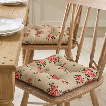 Set Of Two Tie On Country Rose Seat Pads, 2 of 7