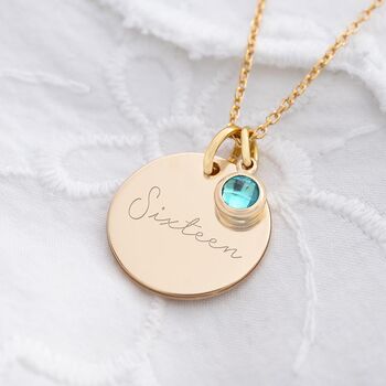 Birthday Disc And Birthstone Personalised Name Necklace, 2 of 10