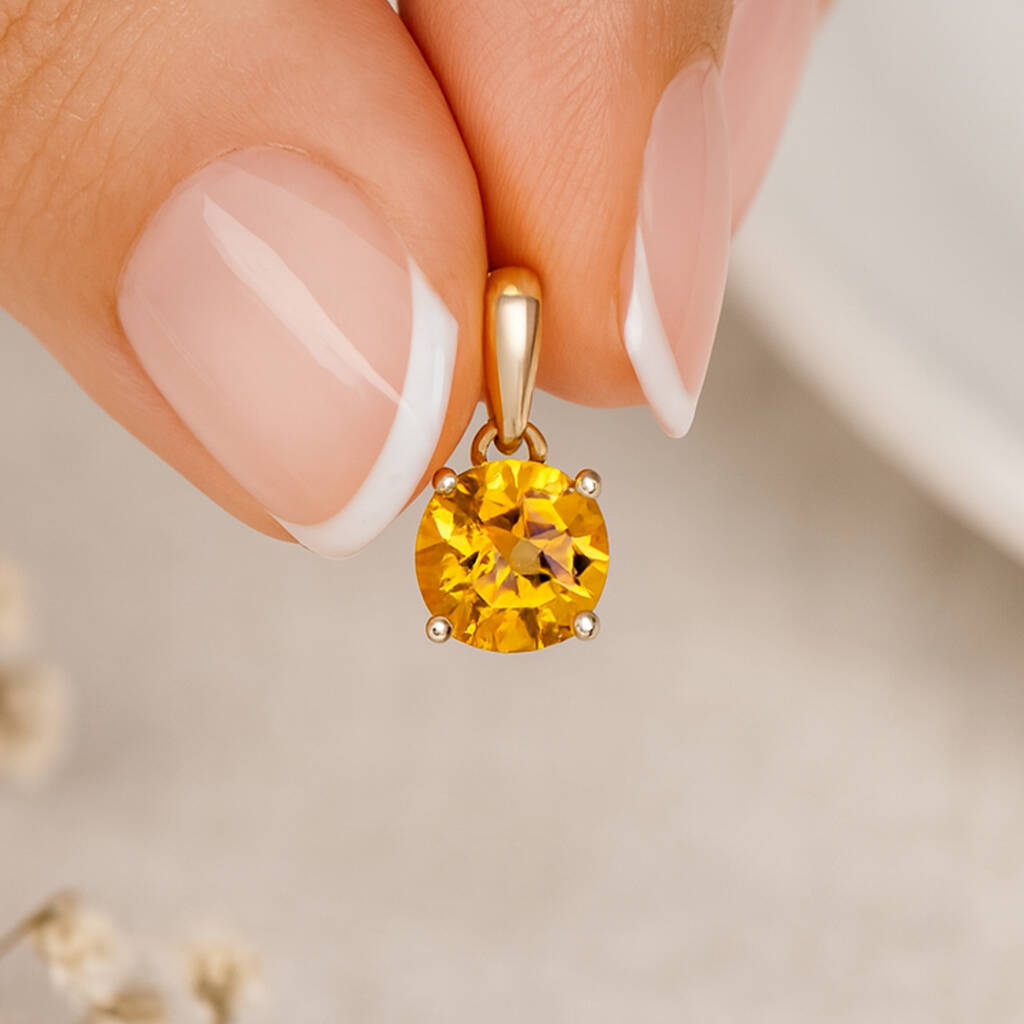 Personalised 9ct Yellow Gold Citrine Pendant Necklace: November Birthstone Gift – 5mm, 1 of 9